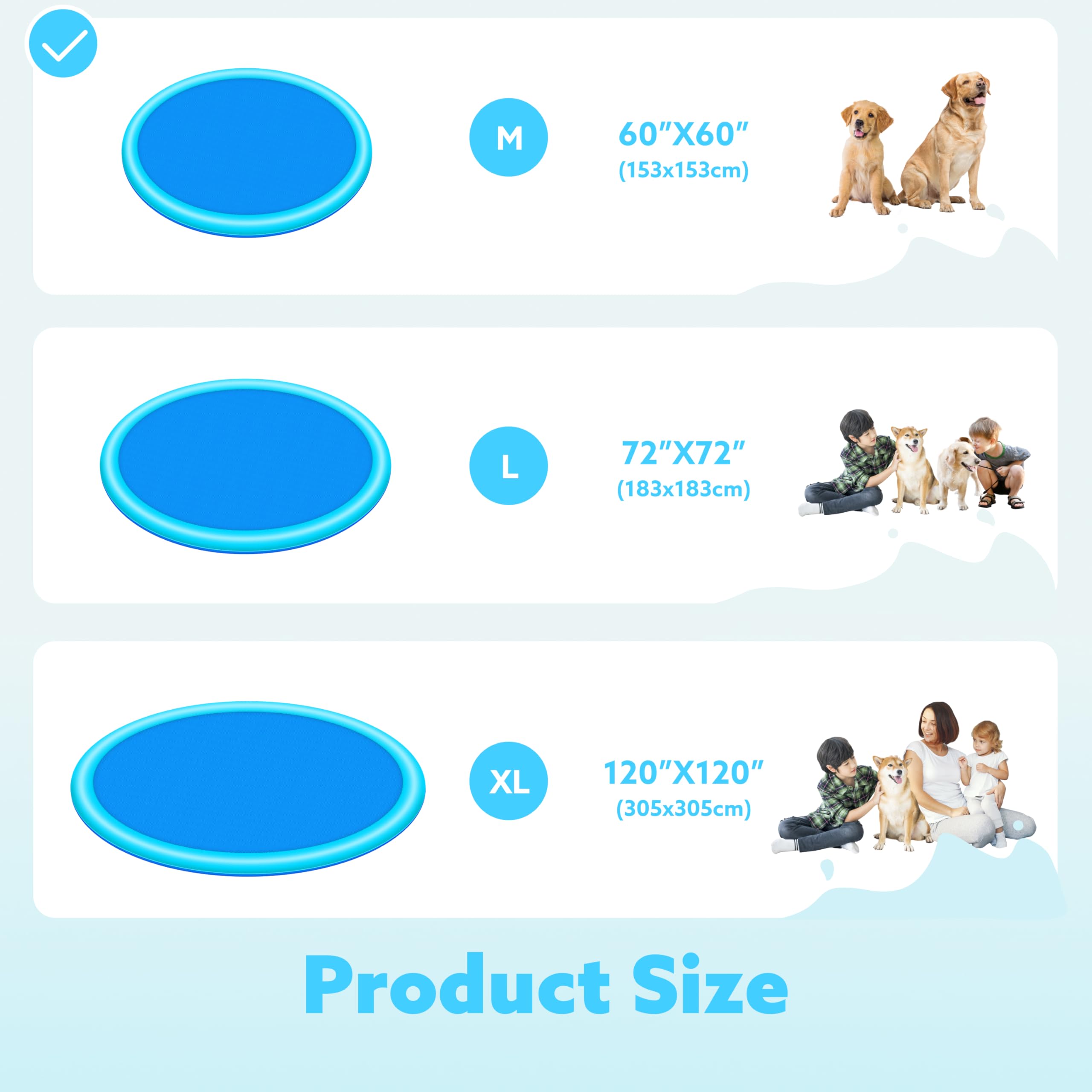Sloosh splash pad with water volume control for spray height options.