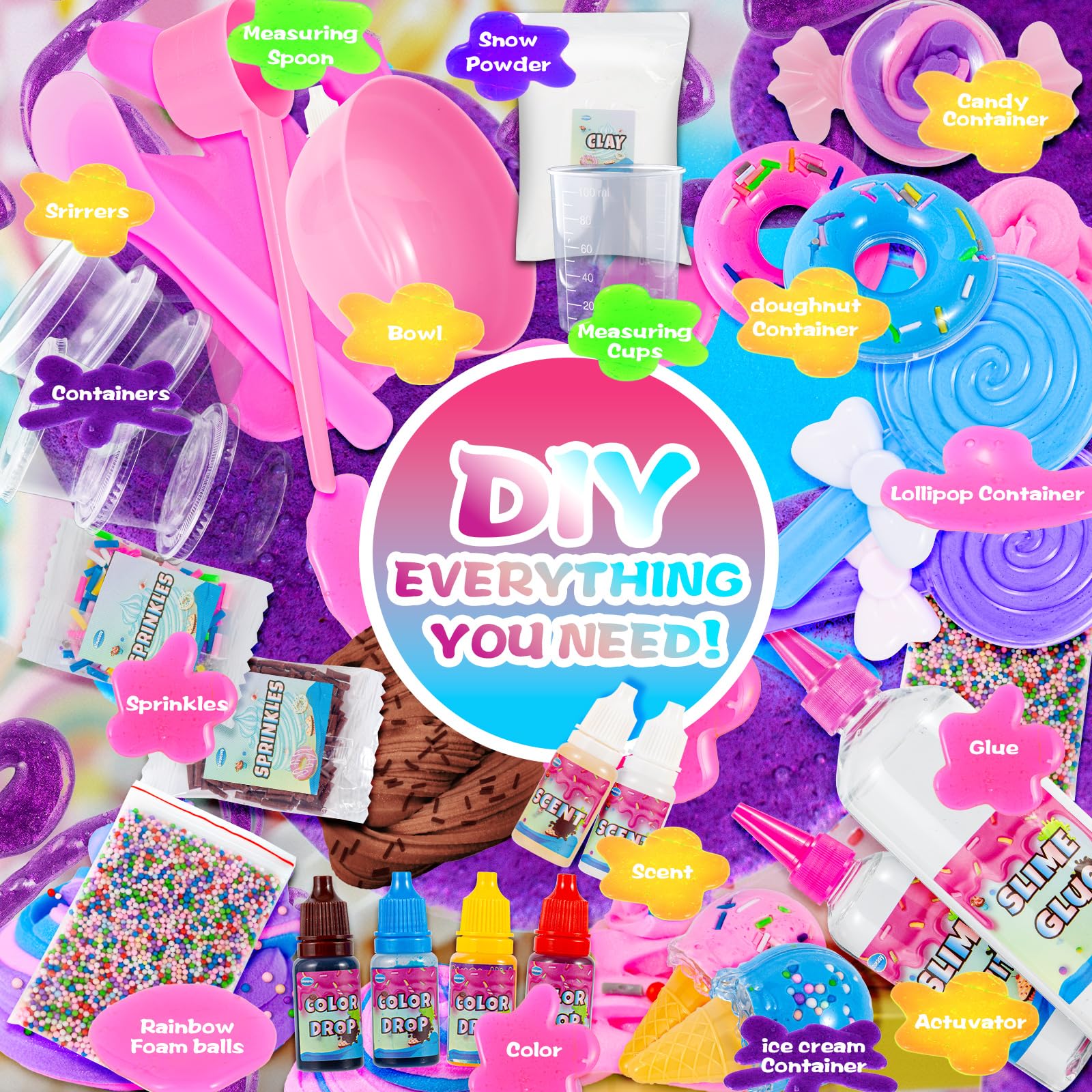 Sloueasy party favors slime kit offers colorful textures for group activities.