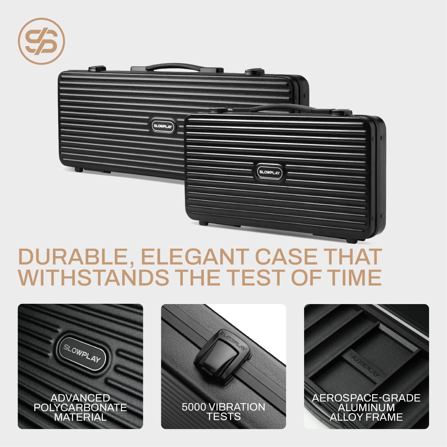 Durable SLOWPLAY carrying case designed for travel and protection.
