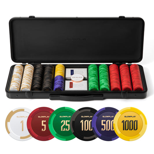 SLOWPLAY Godel 14g clay poker chip closeup shows balanced weight and matte texture for smooth shuffles.