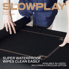 Slowplay Godel Poker Mat close-up shows smooth dealing surface for clean card slides.