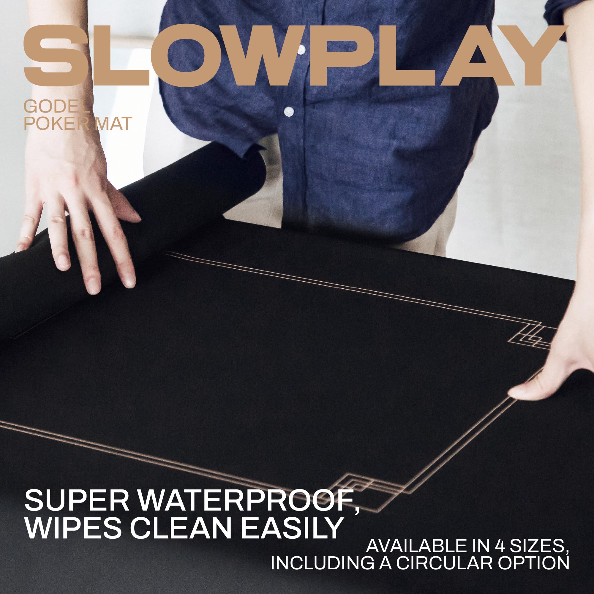 Slowplay Godel poker mat with vegan leather carry bag for quick transport.