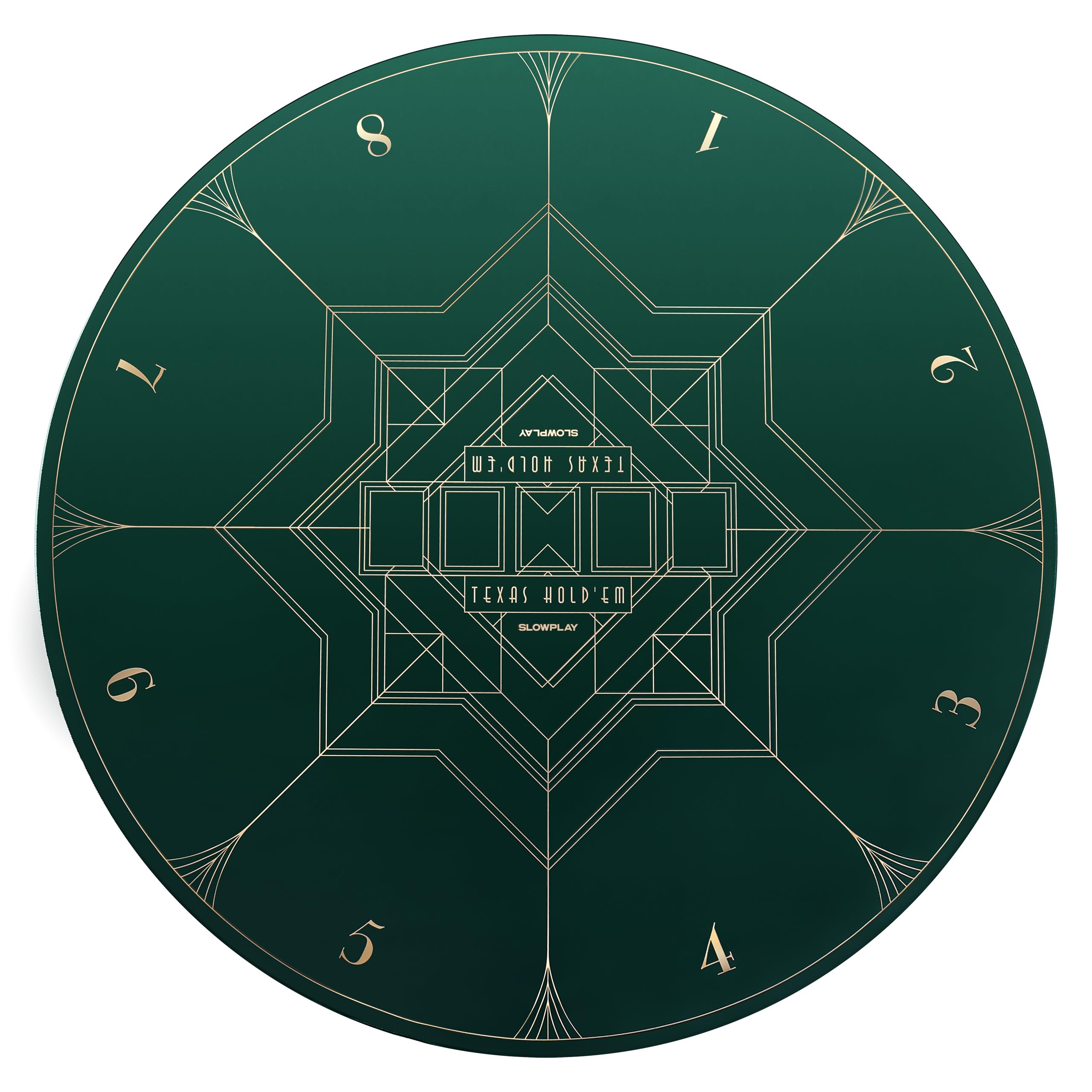 SLOWPLAY Nash 47-inch poker mat with art deco layout enhances home games.