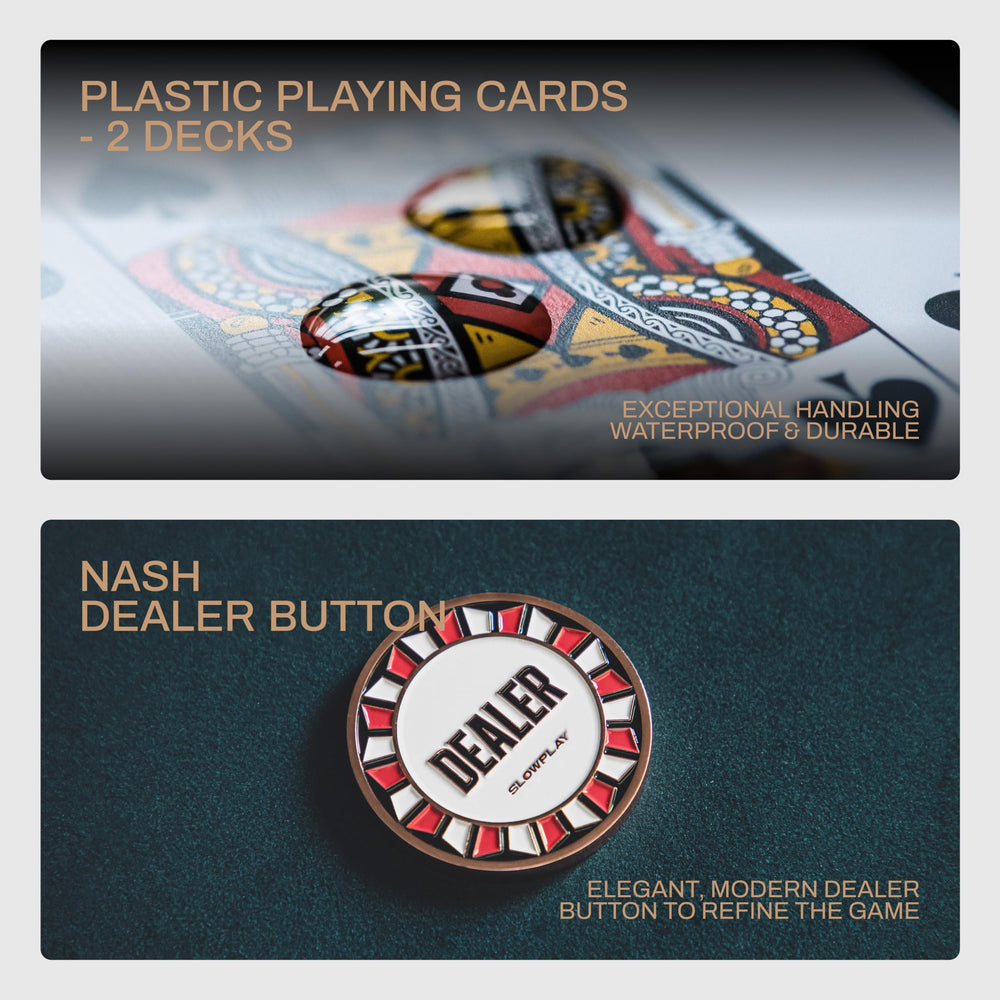 Slowplay Nash two decks of plastic cards included for immediate dealing.