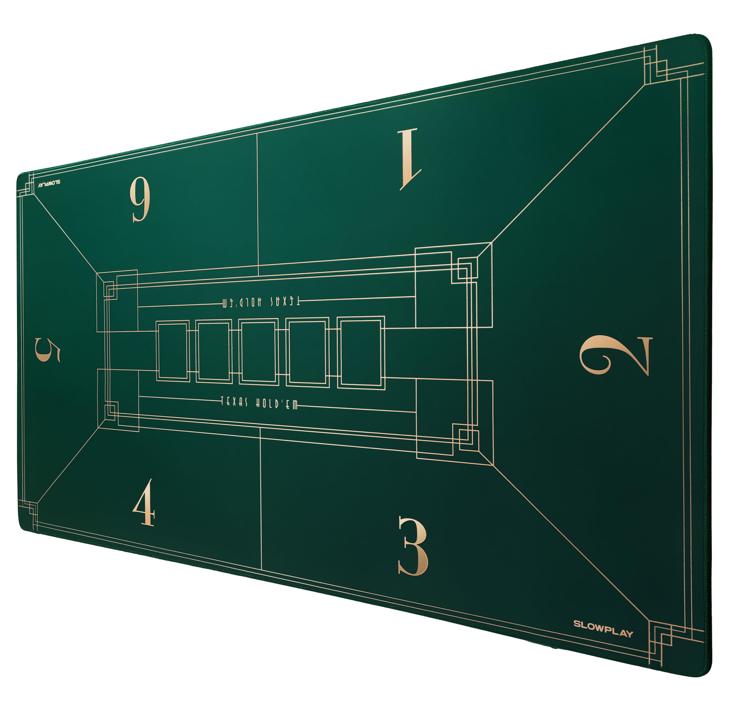 SLOWPLAY poker mat with Art Deco layout offers a stylish, stable play surface.