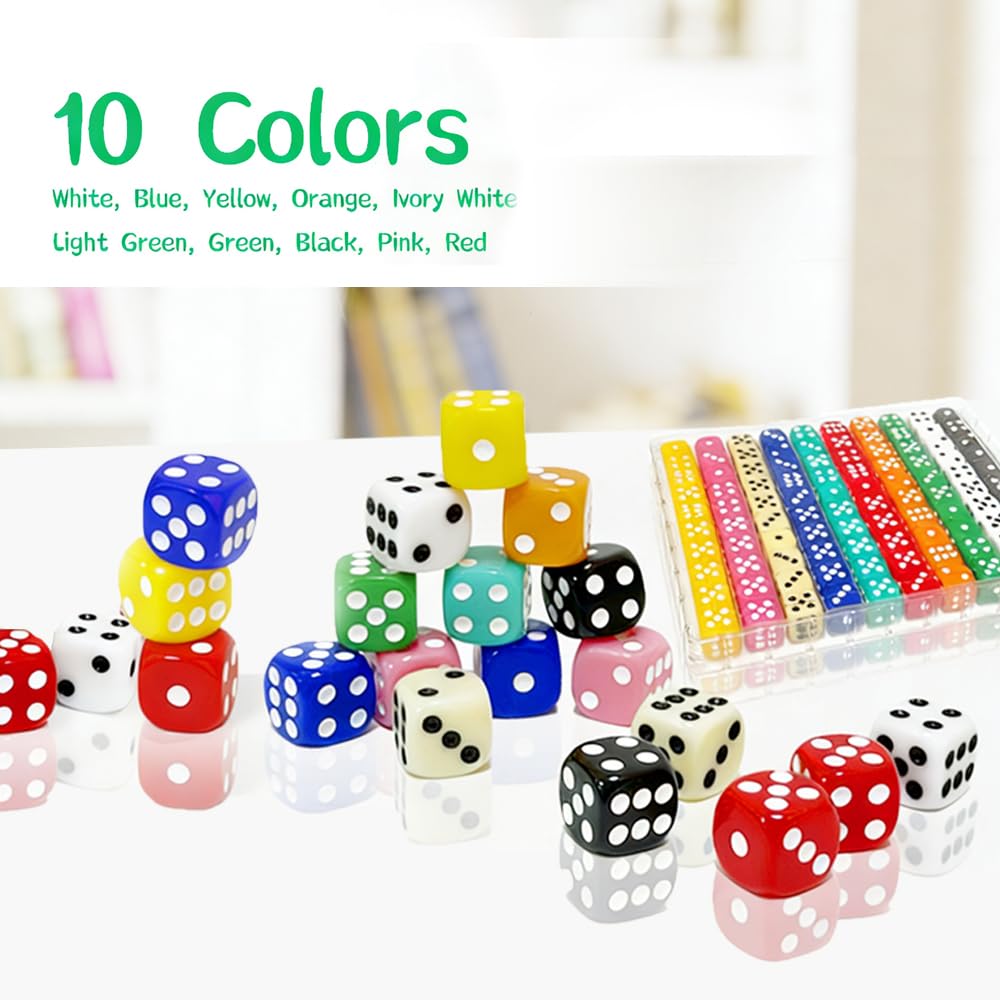 SLSESIN 10-color dice offering versatility for board games and classroom activities.