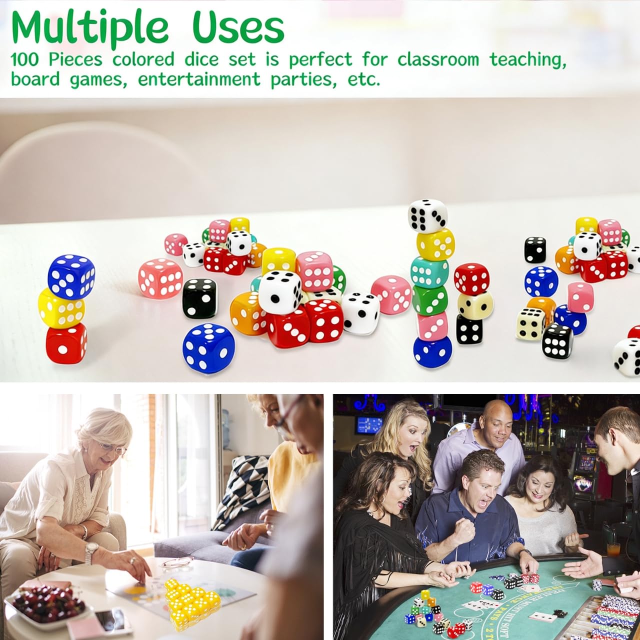 Durable acrylic SLSESIN dice endure frequent use with clear pips.