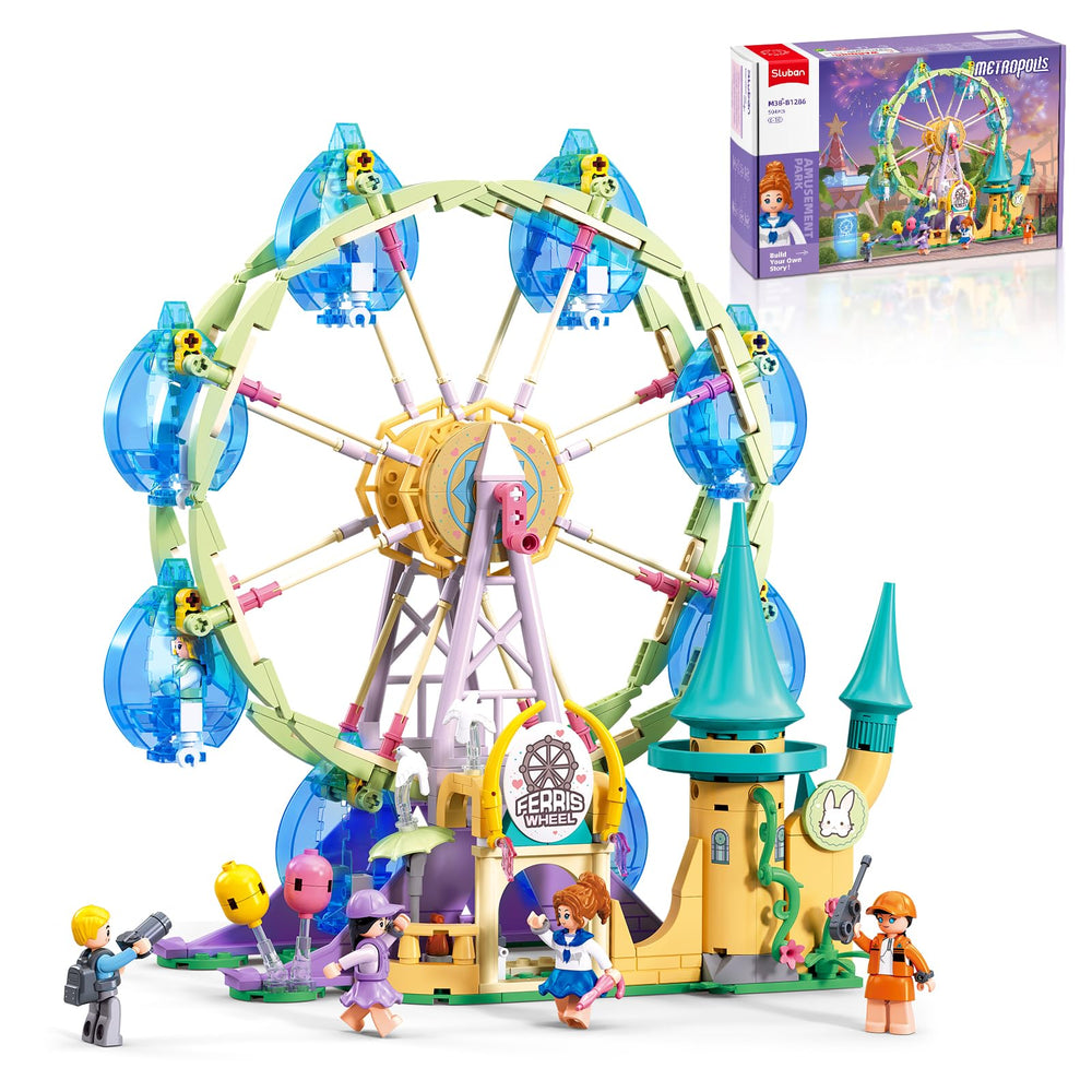 Sluban Amusement Park Ferris Wheel image shows colorful parts for imaginative play.