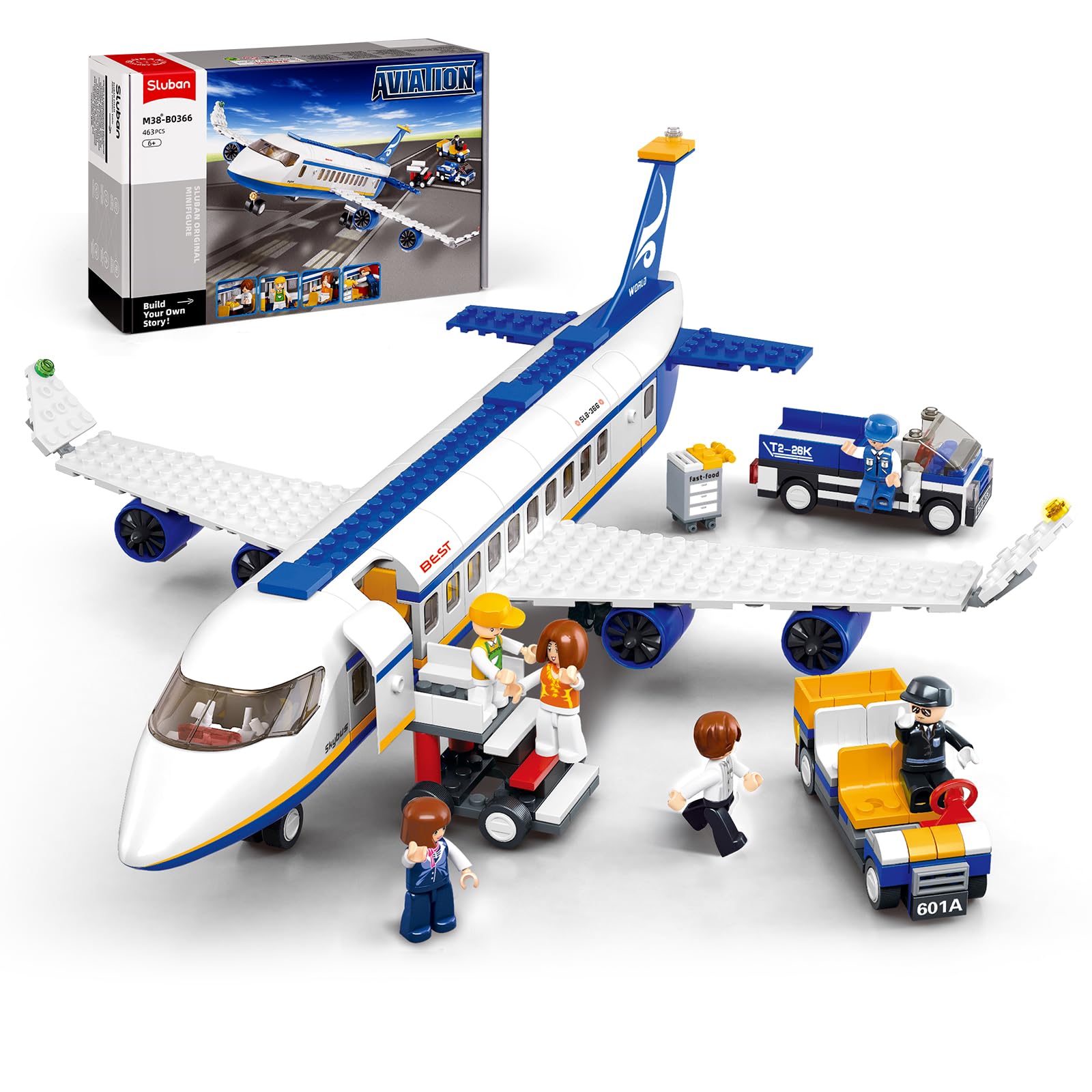 Sluban City Passenger Airplane with airport scene for imaginative role-play.