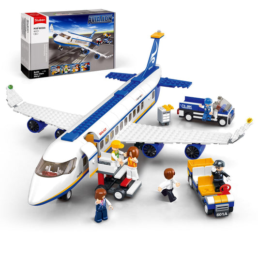 Sluban City Passenger Airplane with airport scene for imaginative role-play.