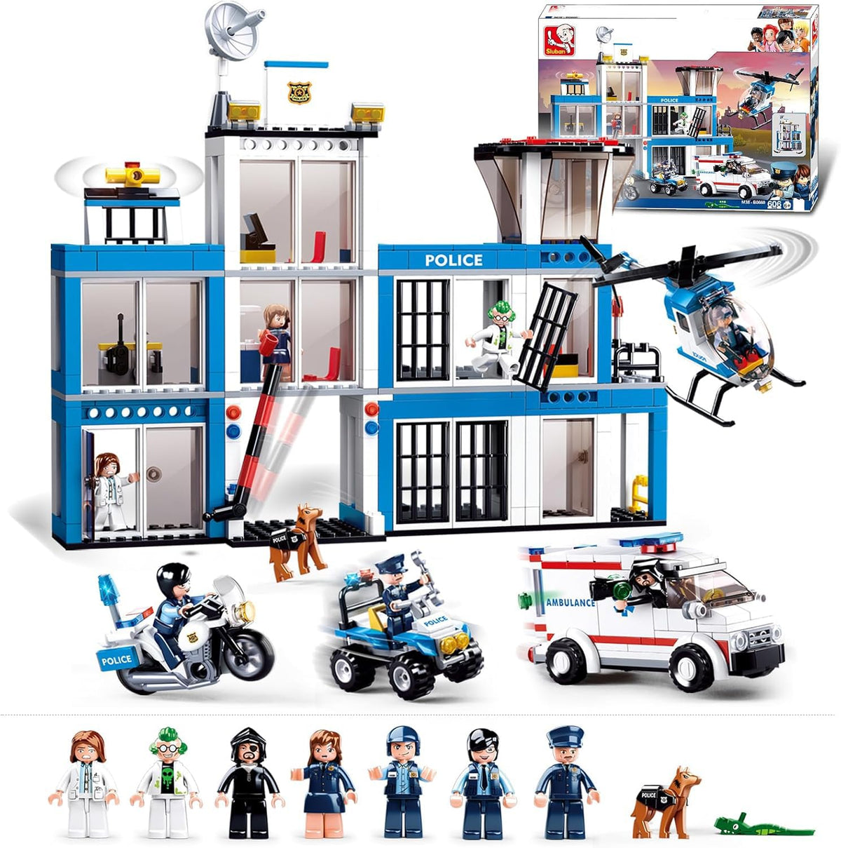 Sluban City Police Station front view with 3-storey design for immersive play