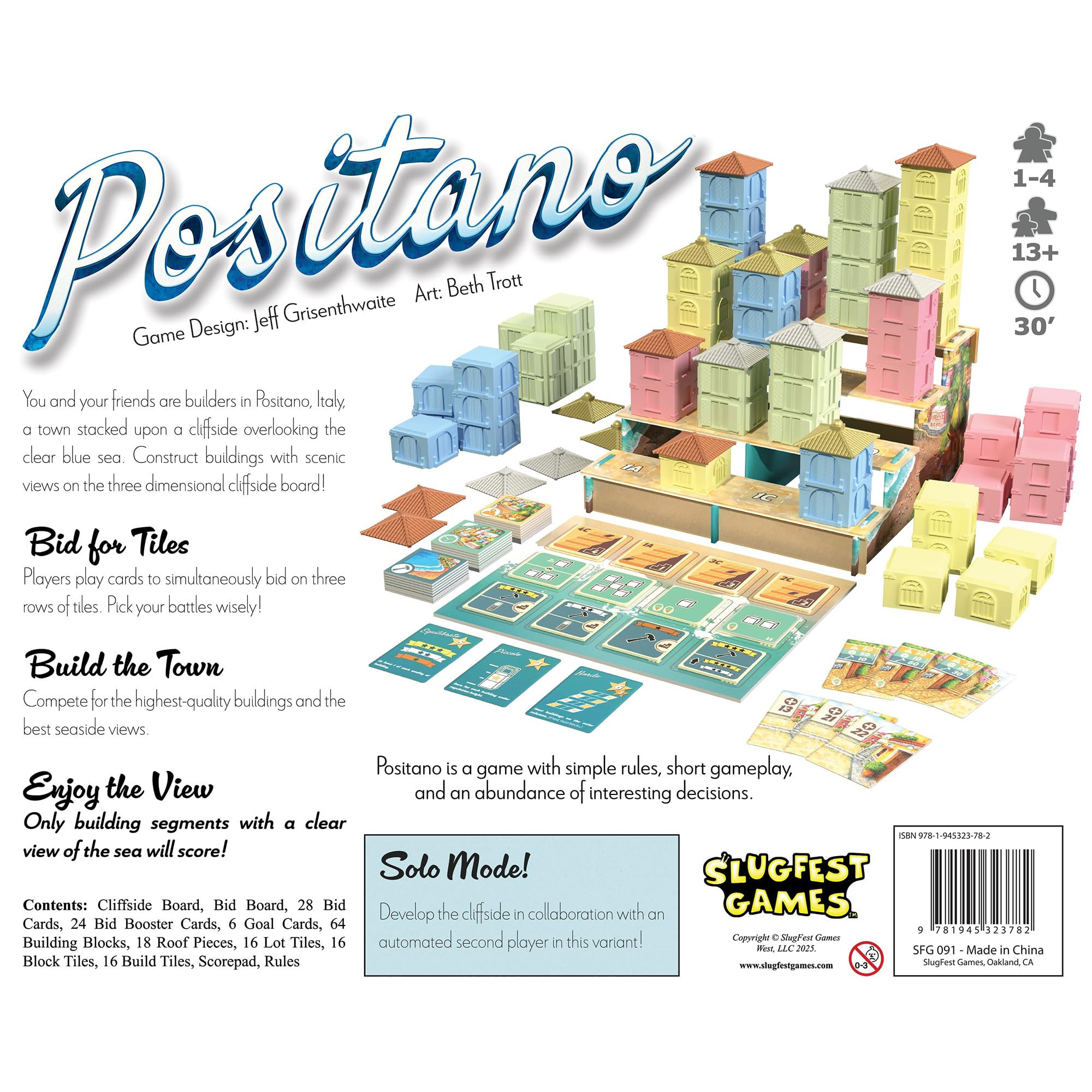SlugFest Positano bid cards shape turn decisions across Lot, Block, and Build categories.