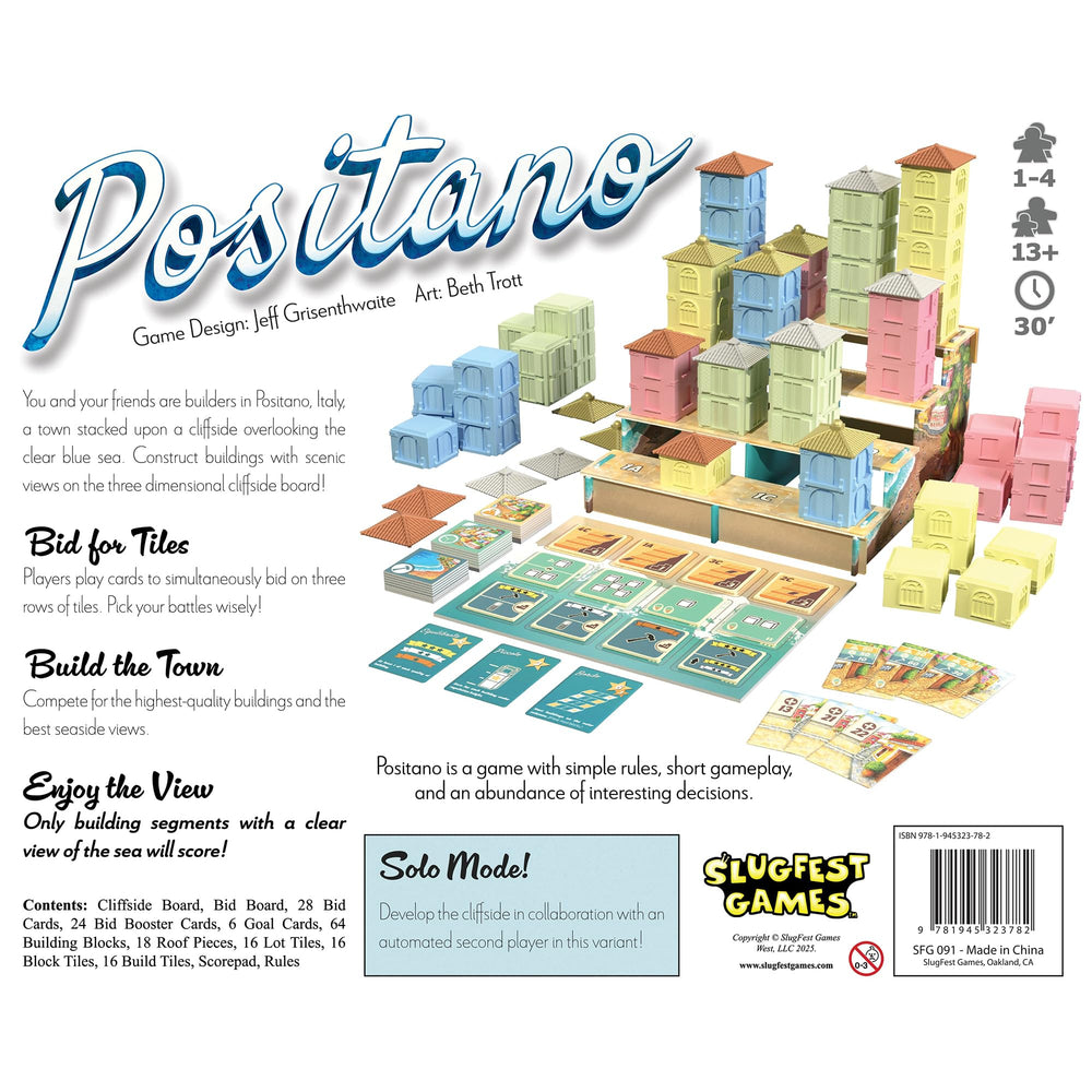 SlugFest Positano bid cards shape turn decisions across Lot, Block, and Build categories.