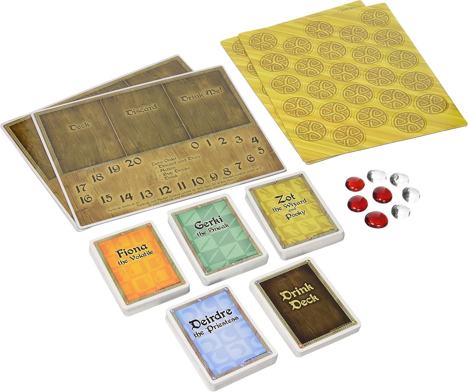 Slugfest Games The Red Dragon Inn player mats organizing turns and tracking fortitude.