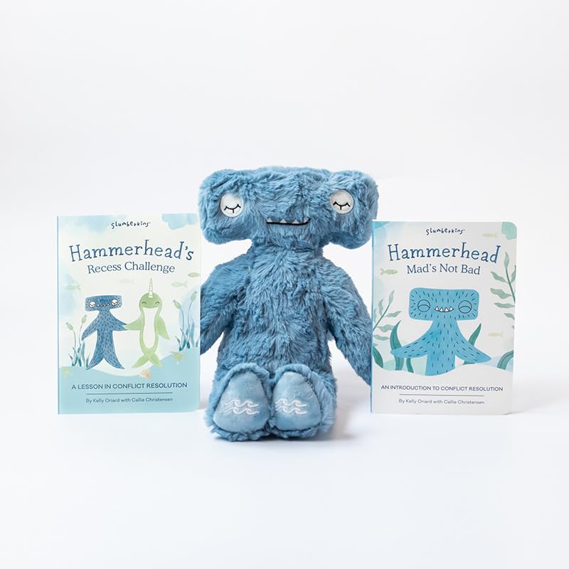 Slumberkins Hammerhead Kin 14in plush invites cozy cuddles for social-emotional learning.