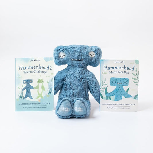 Slumberkins Hammerhead Kin 14in plush invites cozy cuddles for social-emotional learning.