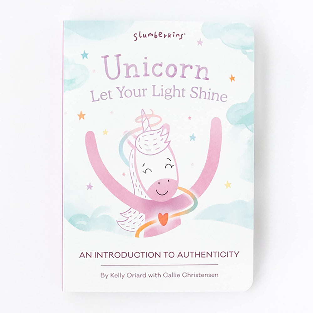 Slumberkins Unicorn Snuggler being held for a comforting bedtime hug.