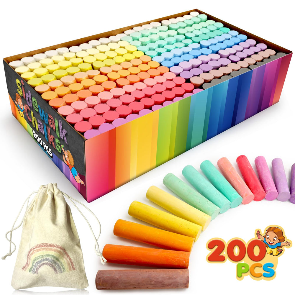 Small Fish 200pcs sidewalk chalk set in portable bag for outdoor art.