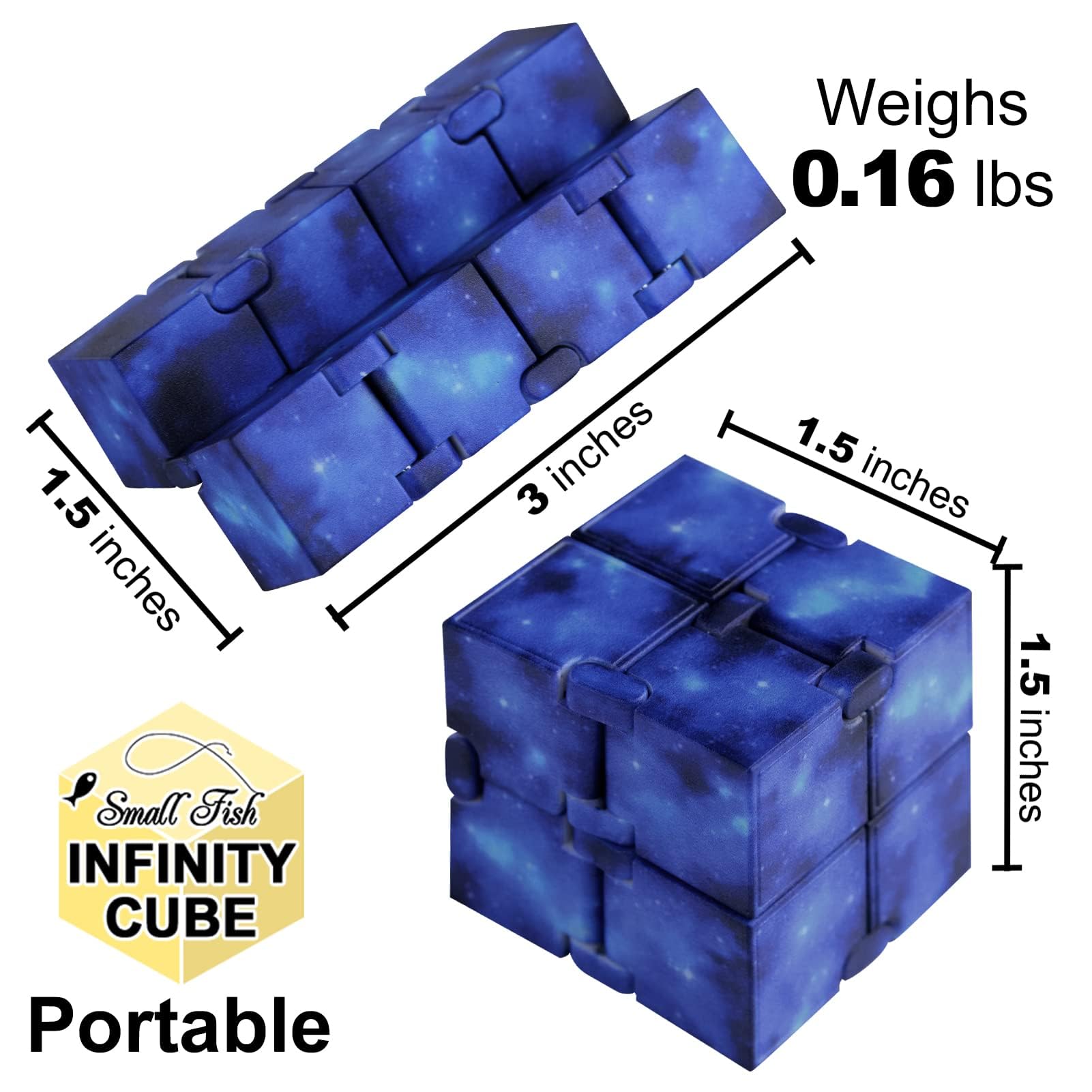 Small Fish Infinity Cube Toy galaxy pattern closeup highlights design.