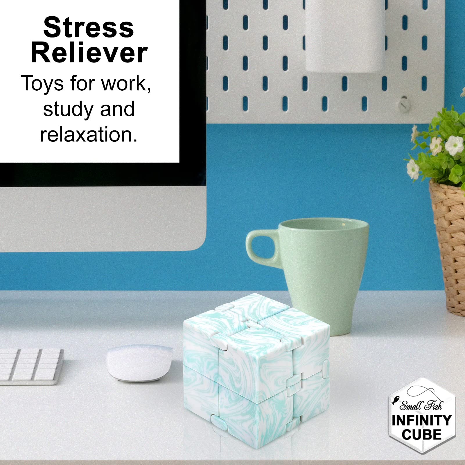 SMALL FISH Infinity Cube stress-relief-use shows discreet fidgeting for calming moments.