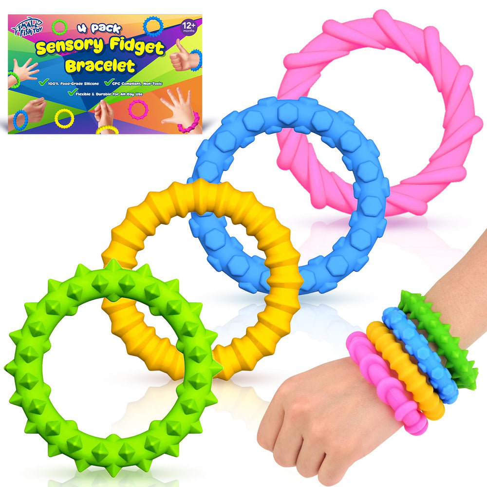 Small Fish Sensory Bracelet with bright texture on wrist supports calm focus during class