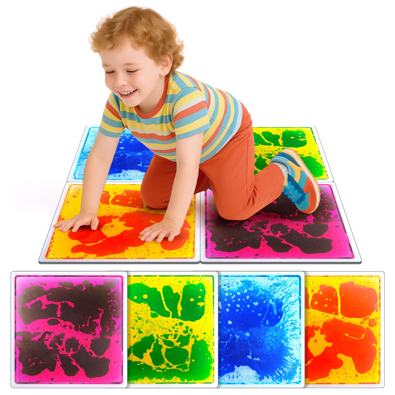 Small Fish liquid lava flow tiles engage visual senses during playful steps