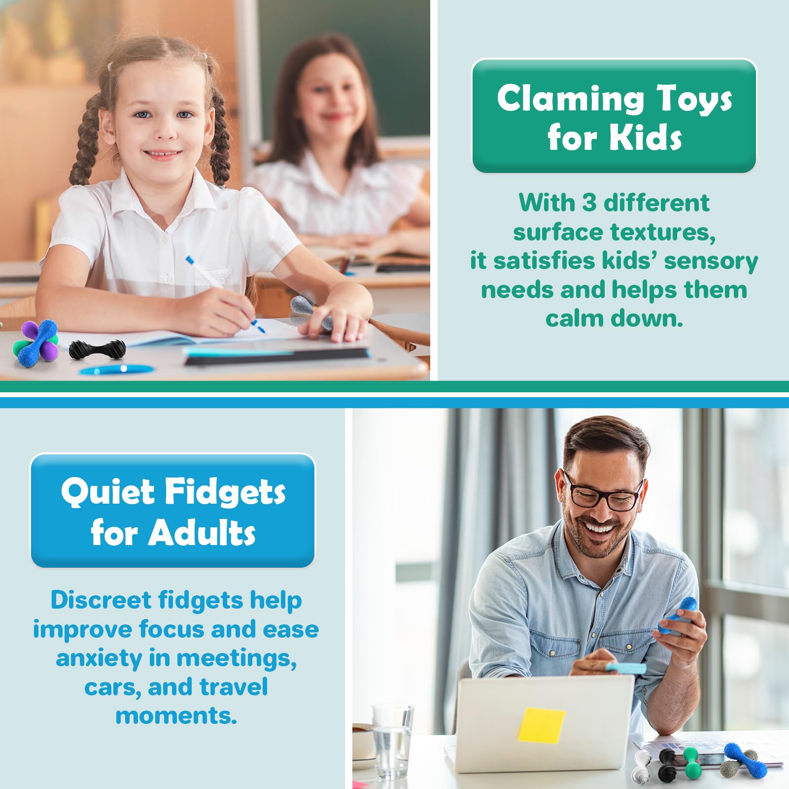 Small Fish sensory stone rolling on desk aids visual tracking with quiet tactile feedback.