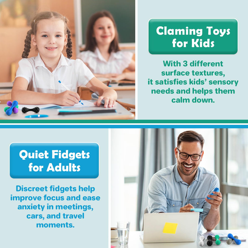 Small Fish sensory stone rolling on desk aids visual tracking with quiet tactile feedback.