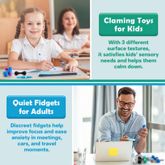 Small Fish sensory stone rolling on desk aids visual tracking with quiet tactile feedback.