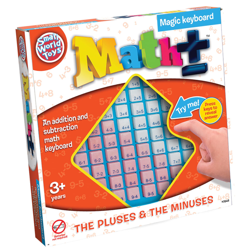 Small World Toys math keyboard with white add buttons for early addition practice at home