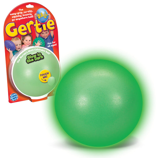Small World Toys Gertie ball glow-in-the-dark for nighttime play and sensory exploration.