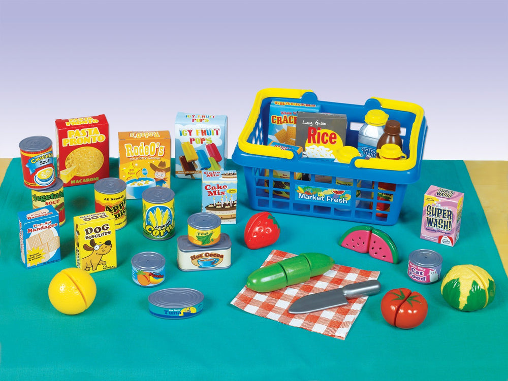 Small World Toys four large cans for realistic grocery pretend play
