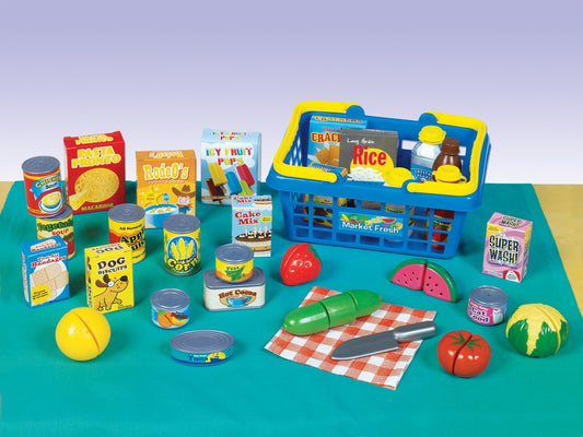 Small World Toys four large cans for realistic grocery pretend play