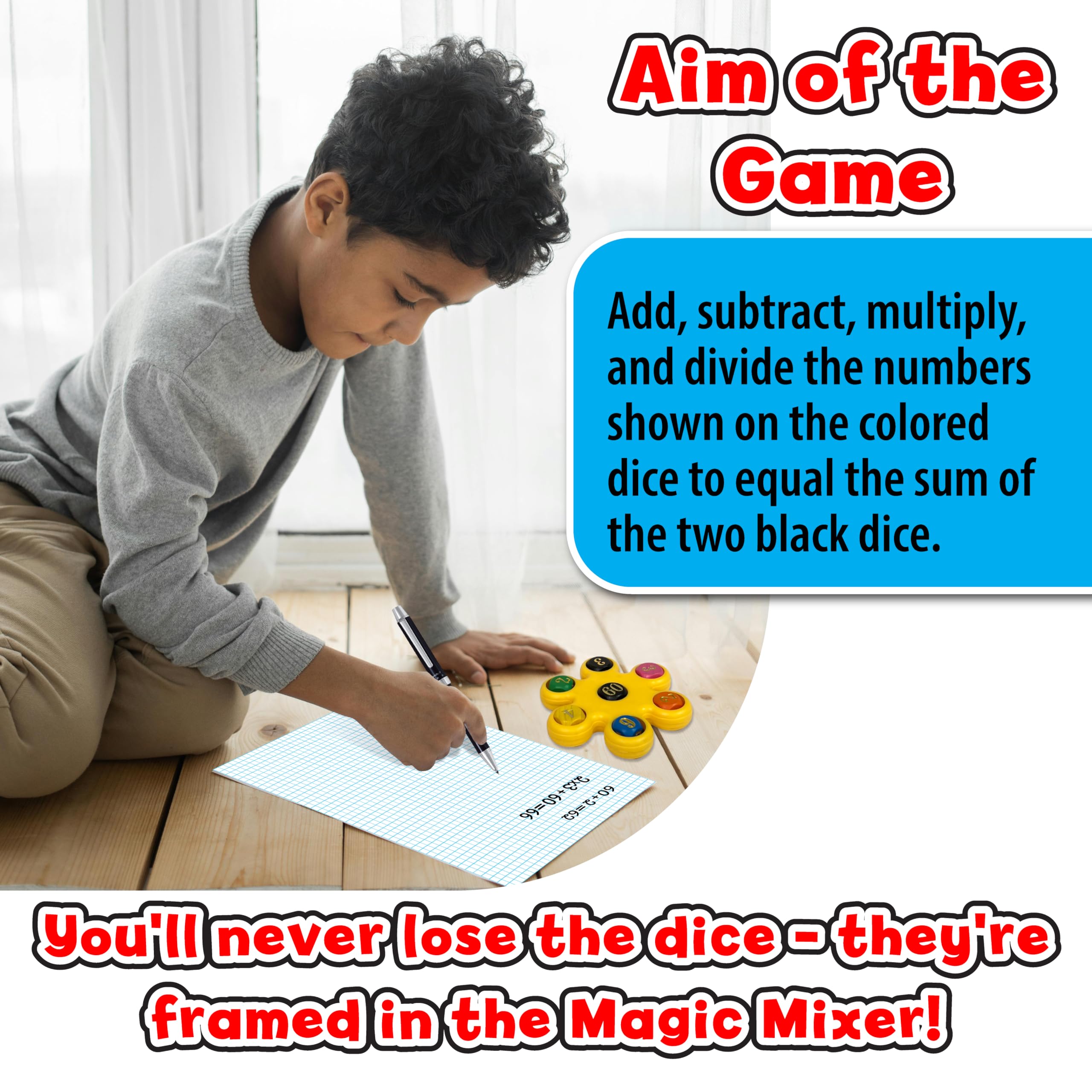 Small World Toys Magic Mixer with colored dice inspiring creative math equations.