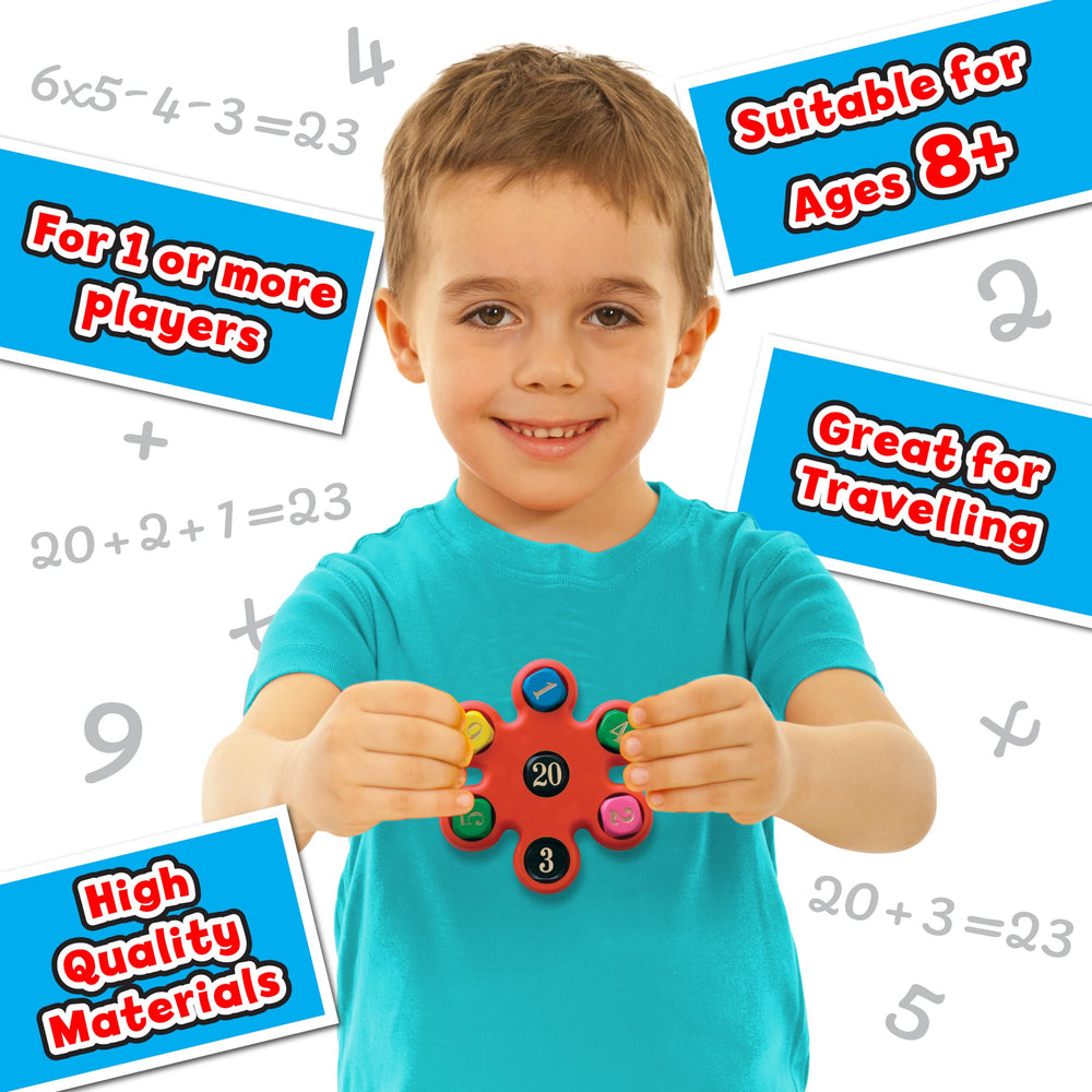 Small World Toys Magic Mixer and game pad support travel-friendly math play.