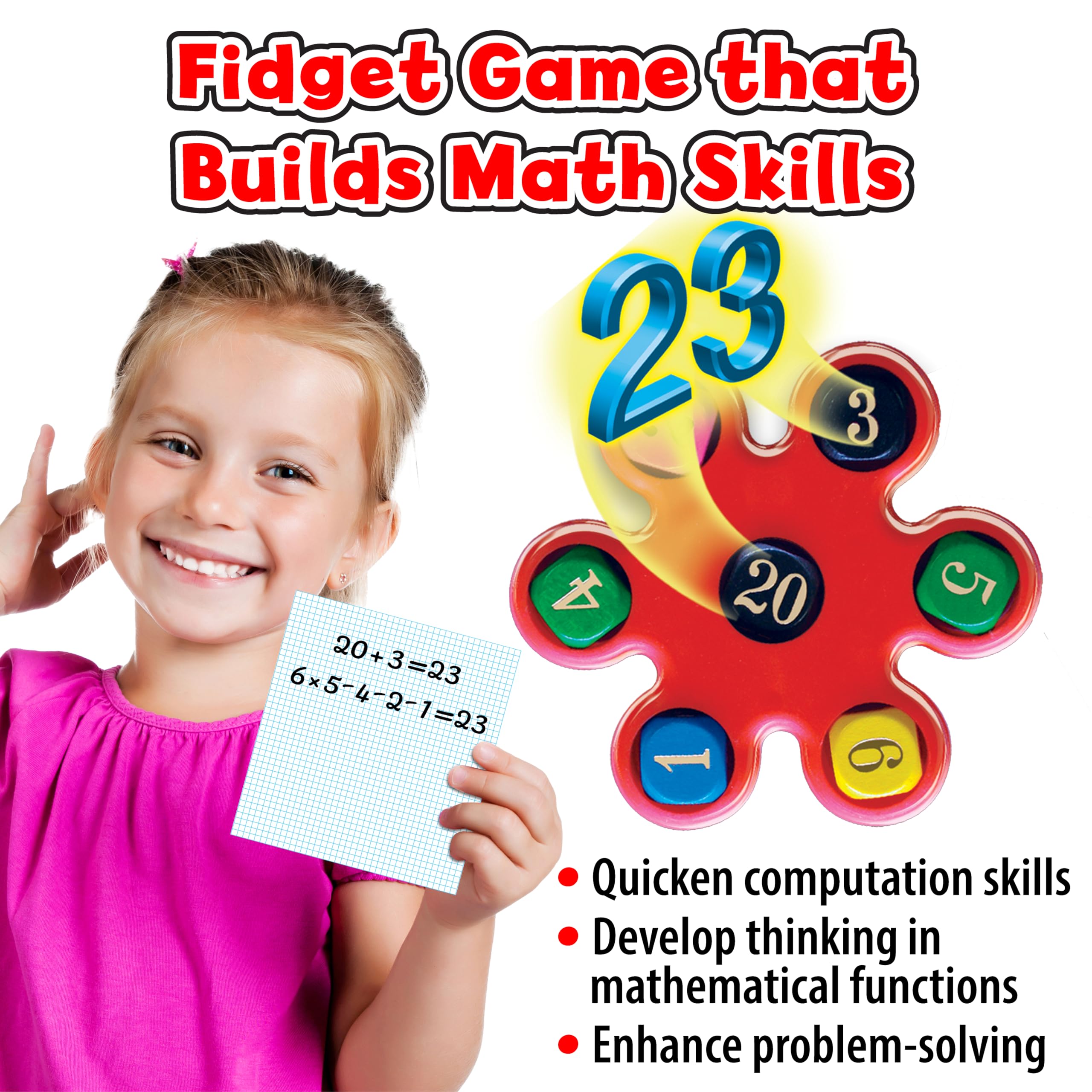 Small World Toys Magic Mixer showing the sum of two black dice for mental math.