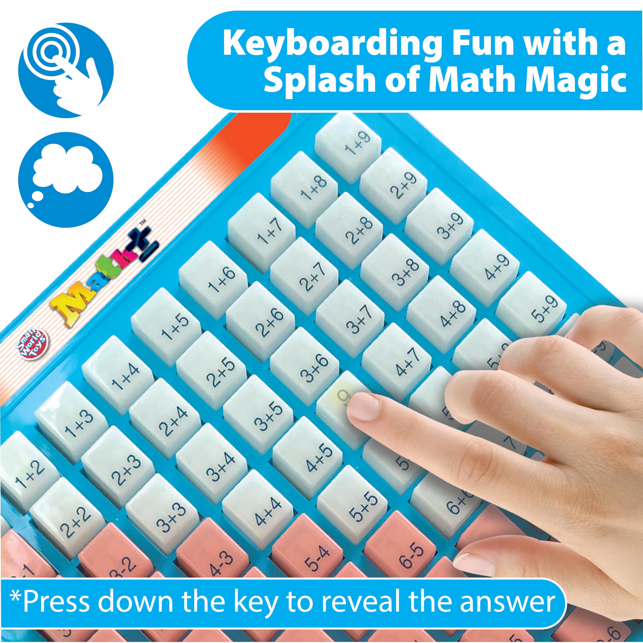 Small World Toys pressed key reveals answer through tinted plastic for instant feedback