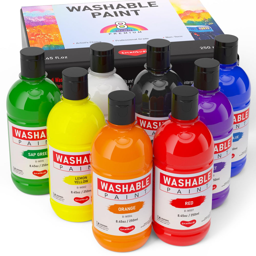 Smallbudi 8-color paint set front view, ideal for classroom art projects.