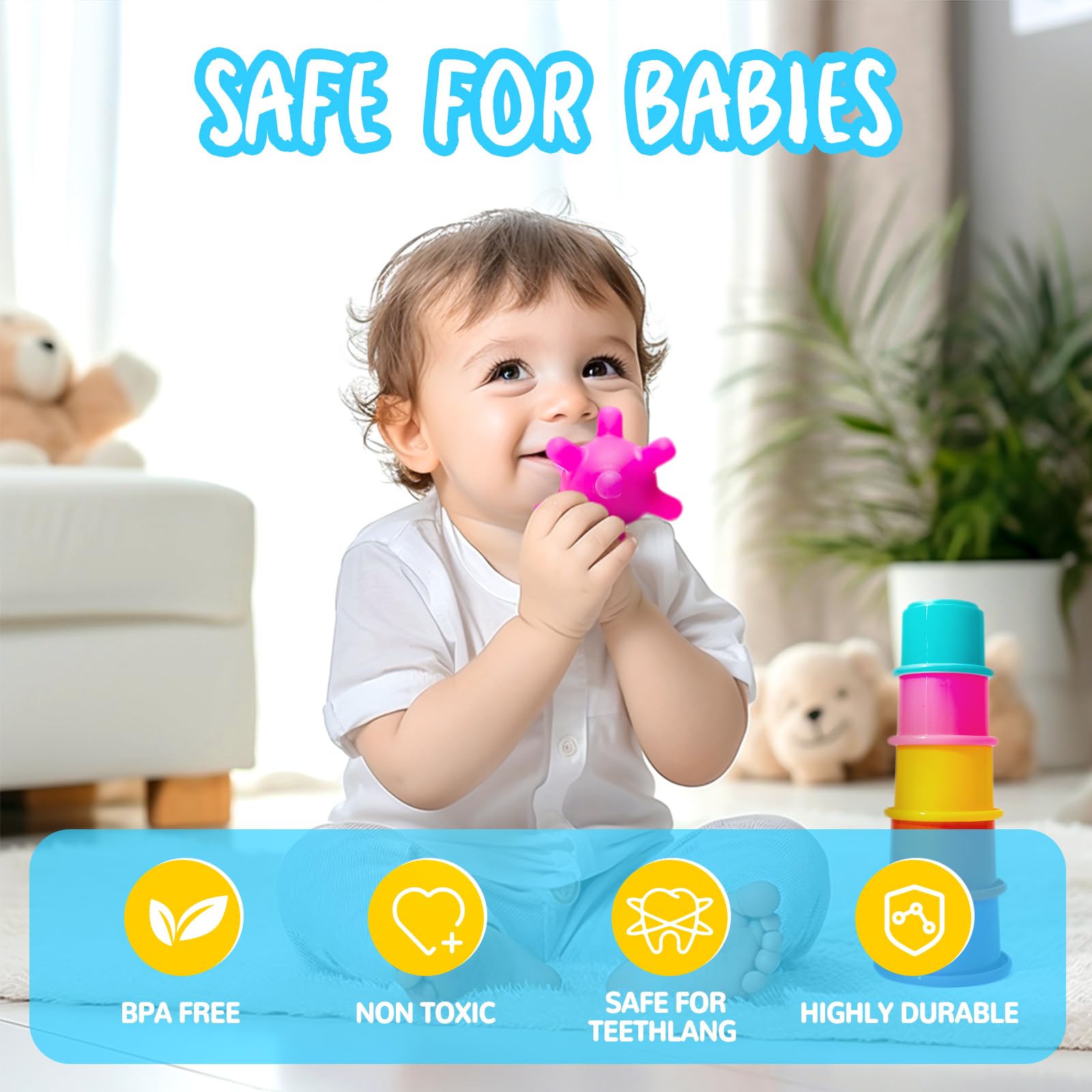 Smallzi baby rattle balls—gentle sounds aid auditory development.