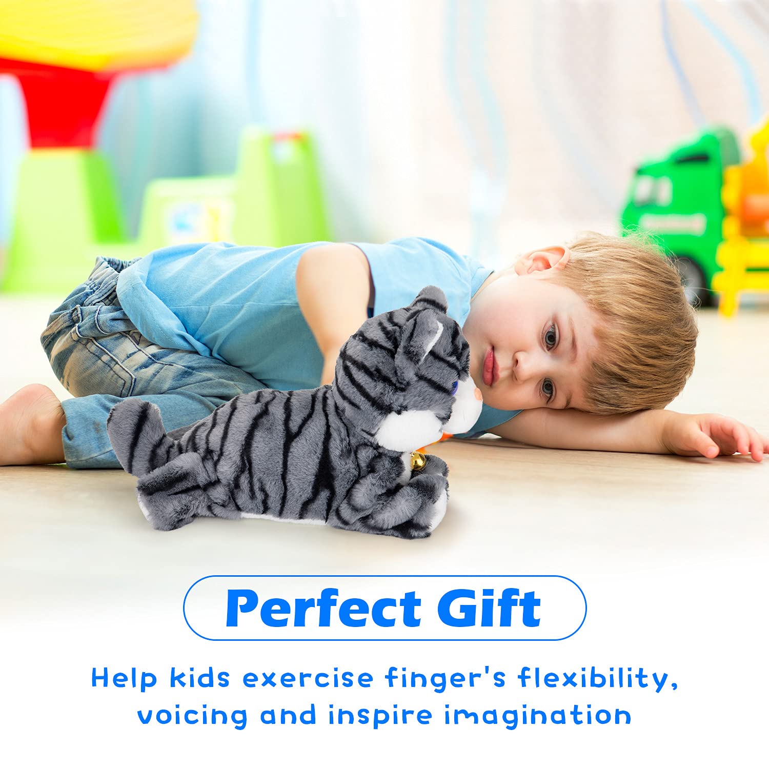 Smalody interactive plush cat standing pose demonstrates engaging jumping action.