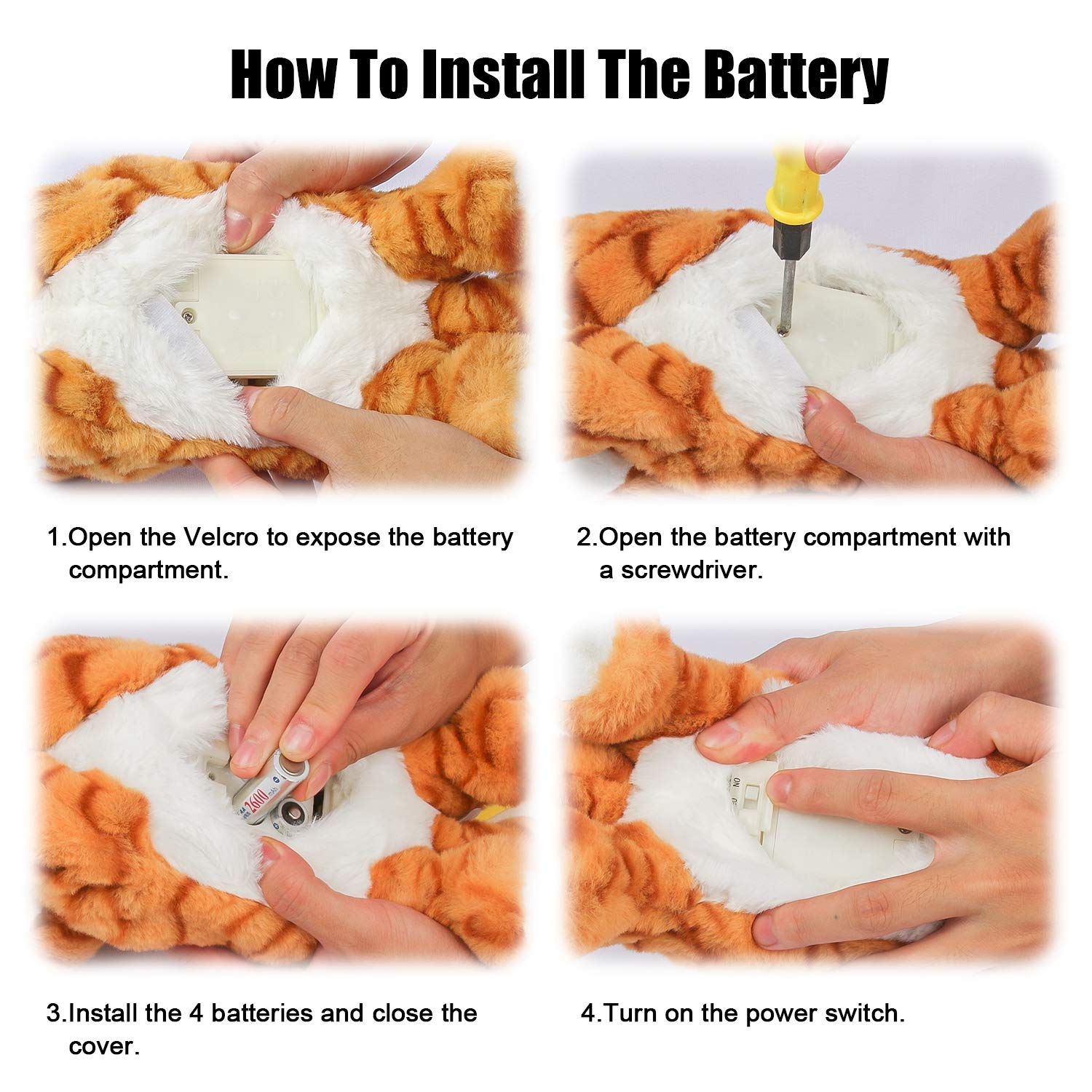 Smalody interactive plush cat yellow bones switch enables simple control during play.