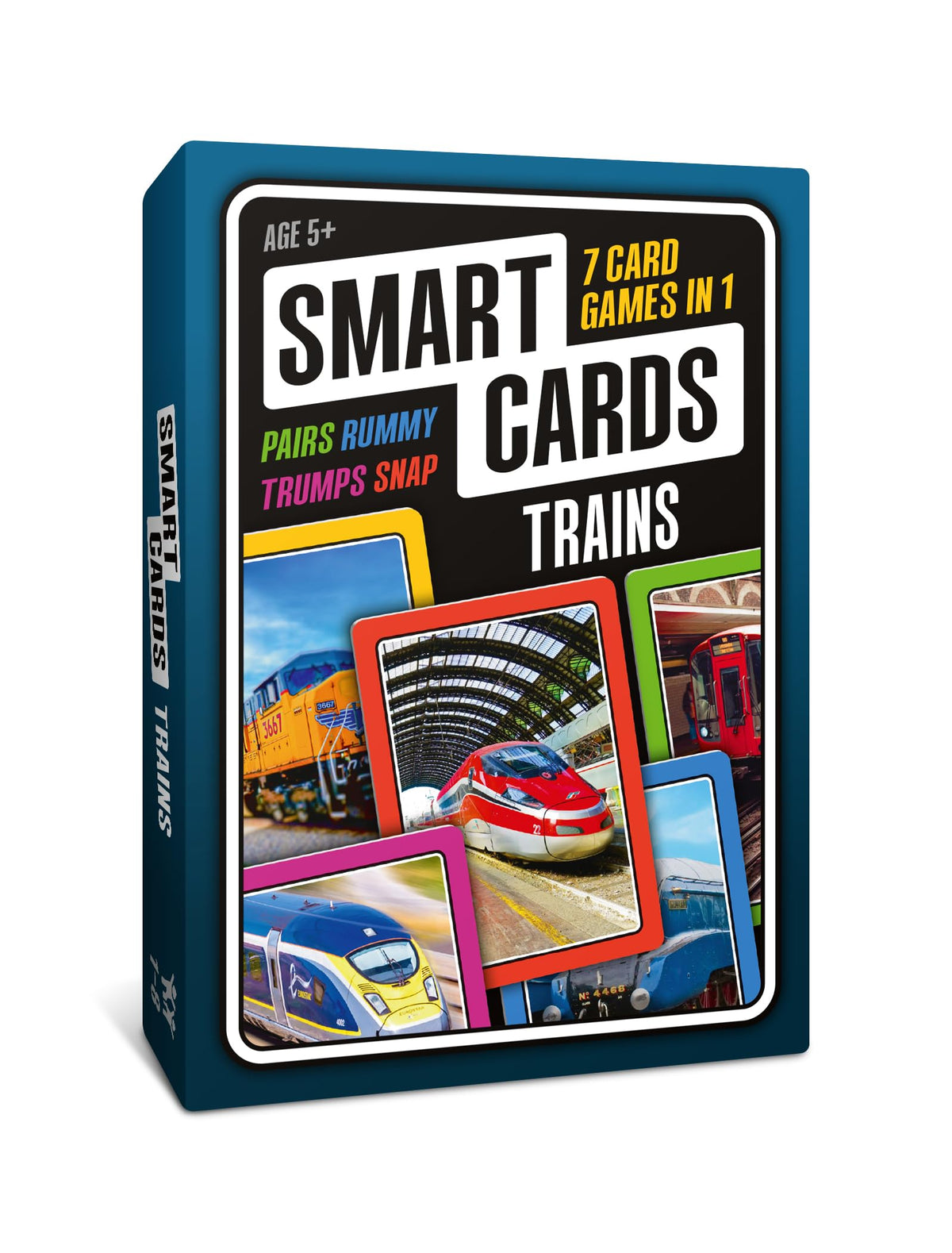 Smart Cards 100 Pics Trains card game pack featuring train photos for engaging travel play.