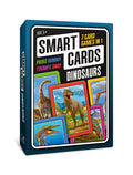 SMART CARDS Dinosaurs card game cover showcasing 50 dinosaur cards for immersive learning.