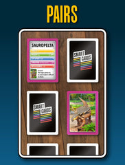 SMART CARDS Dinosaurs-pairs-trumps image hints pairing and strategy across multiple games.