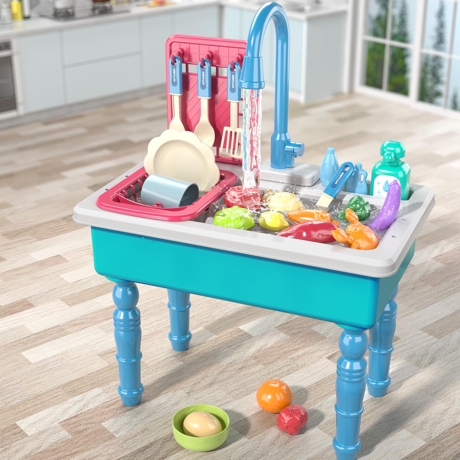 SmartChef sink base and removable dish rack for organized play