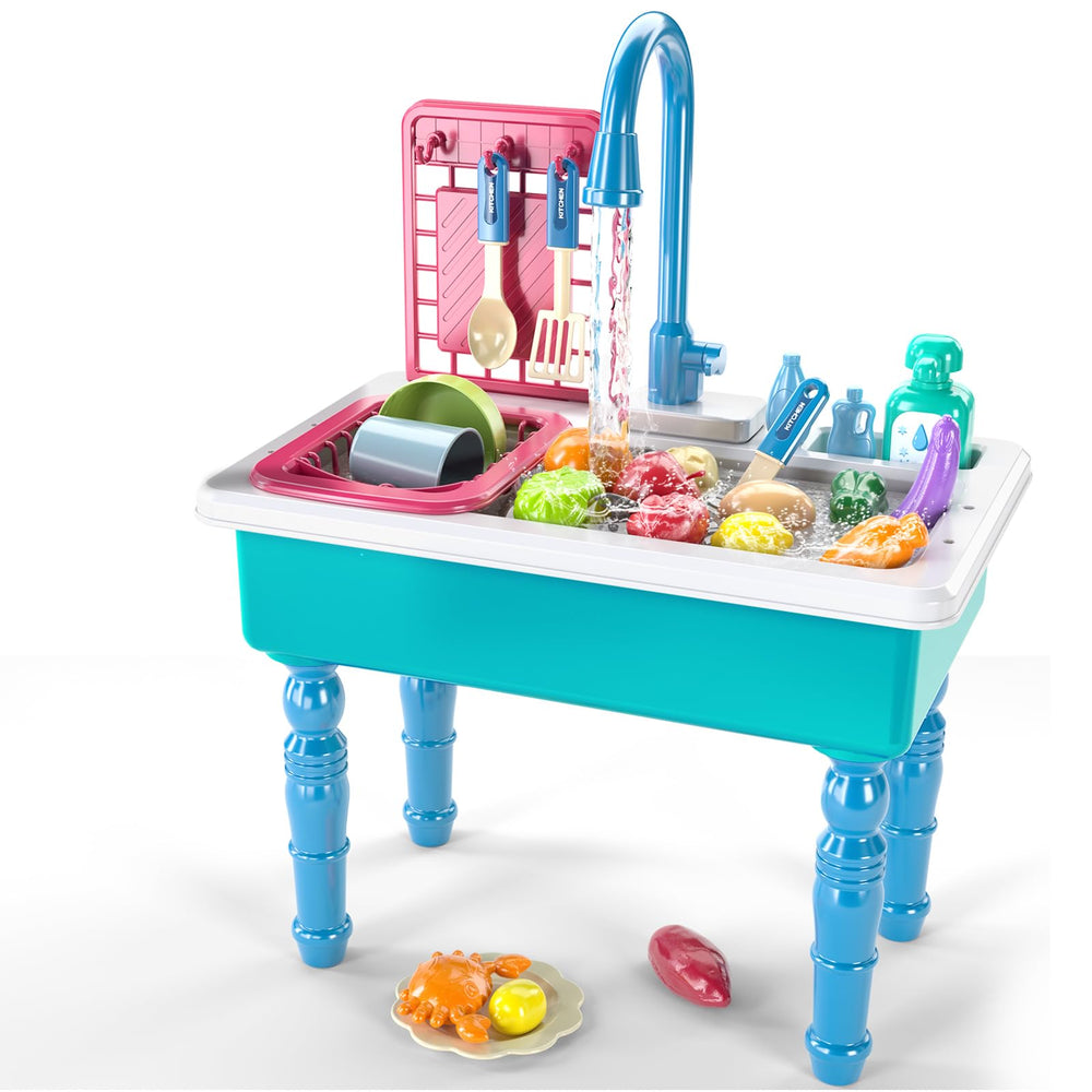 SmartChef Play Kitchen Sink with blue faucet in action for imaginative play