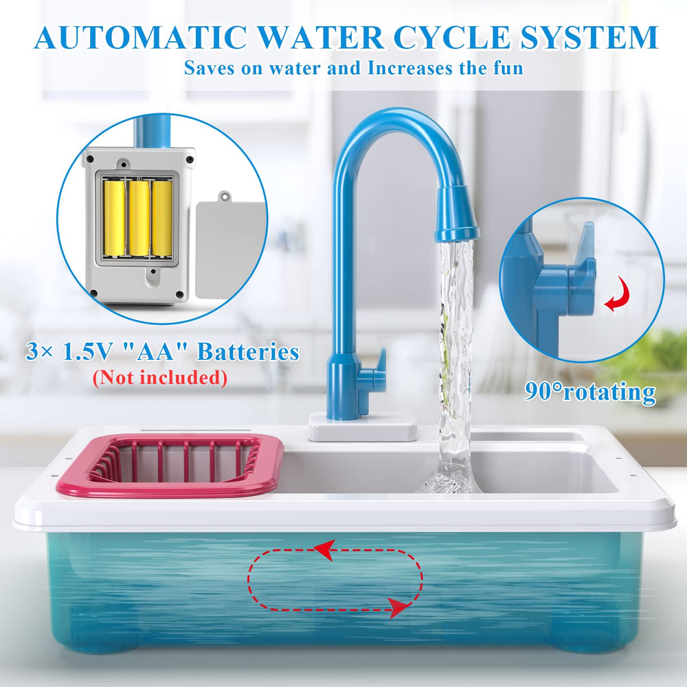 SmartChef kitchen sink shows running water for pretend washing
