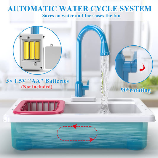 SmartChef kitchen sink shows running water for pretend washing