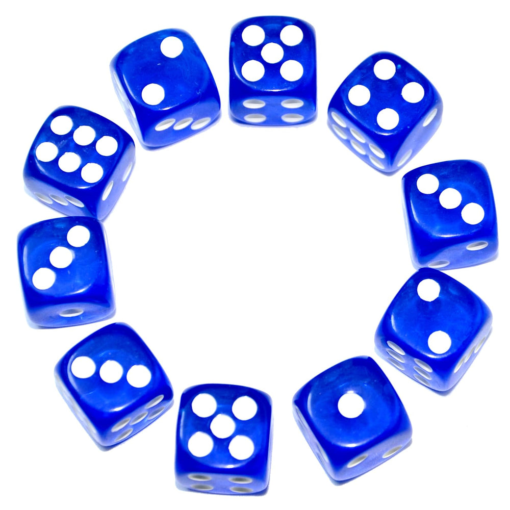 SmartDealsPro blue translucent D6 dice ideal for tabletop gaming in a 10-pack.