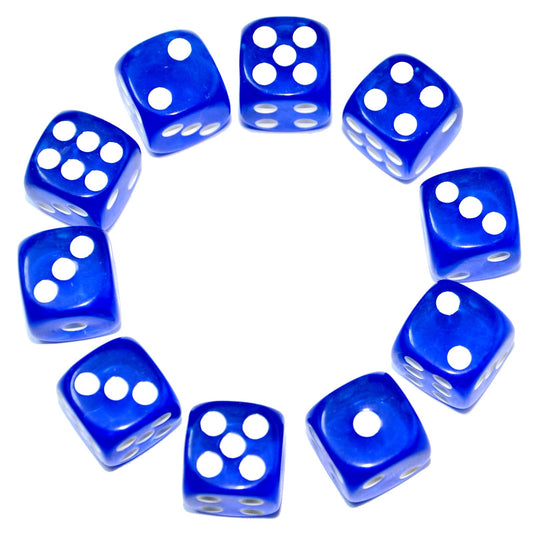 SmartDealsPro blue translucent D6 dice ideal for tabletop gaming in a 10-pack.